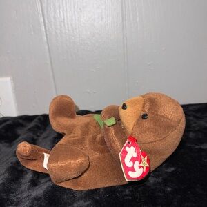 Ty Brown Otter Plush with Green Bow
